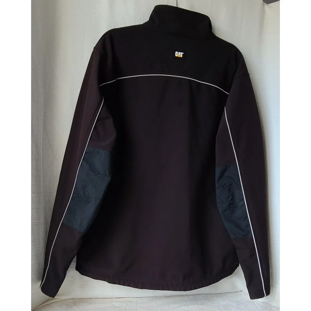 CAT Caterpillar Jacket Mens Large Black Softshell Reflective Operator Workwear